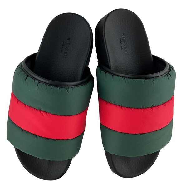 Gucci Women's Padded Web Slide Sandals Green & Red Nylon Sz 39 - Picture 2 of 10